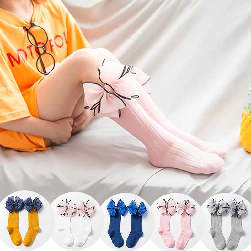 Fashion Children Socks Big Bows Toddler Girls Sock Knee High Cotton Baby Long Socks For Kids Candy Color Infant Sock CL240824
