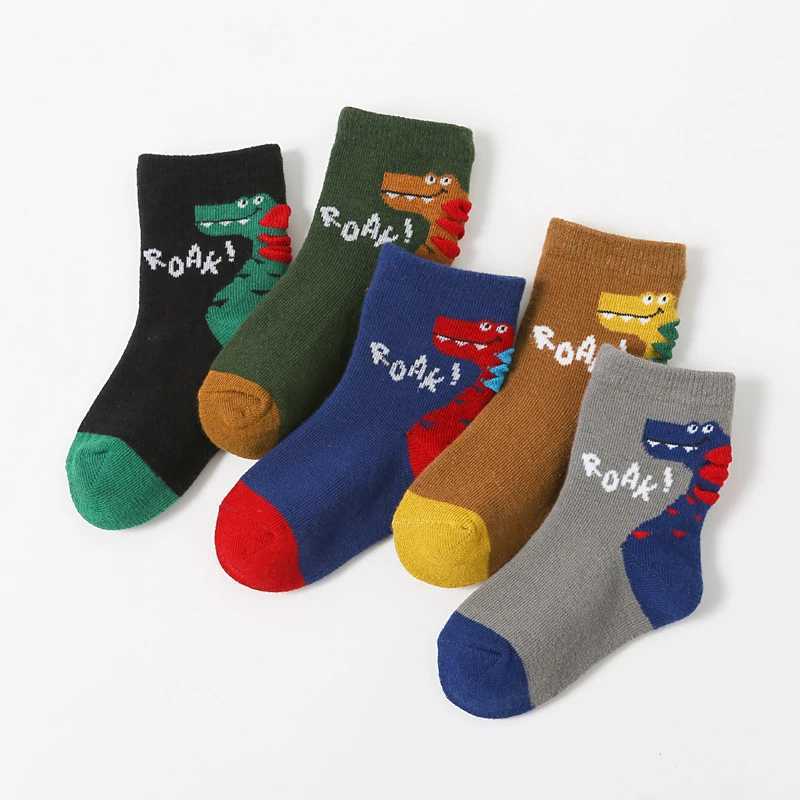 5 Pairs Boys Socks Cute Cartoon Dinosaur Pattern Cotton Comfortable Breathable Kids Socks CL240824