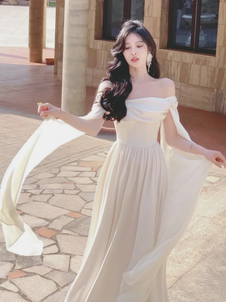 Elegant Wedding Evening Party White Dress Women France Vintage Princess Dresses Formal Occasion Vestidos Korean Chic Clothes 240823
