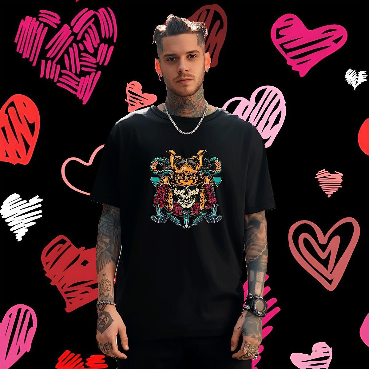 High Quality T Shirt For Man 230g Cotton skull Street wear Hip Hop Custom Printing Round Neck Short Sleeve Couples T Shirts Fashion Tees Shirts