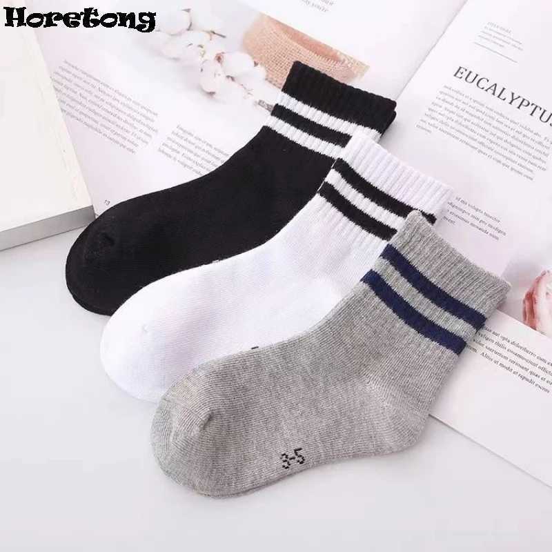 Horetong 5 Pairs Pure Cotton Soft Student Socks Breathable Absorbing Sweat Sport Socks Boys Girls Middle Tube Sock For 3-13 Year CL240824