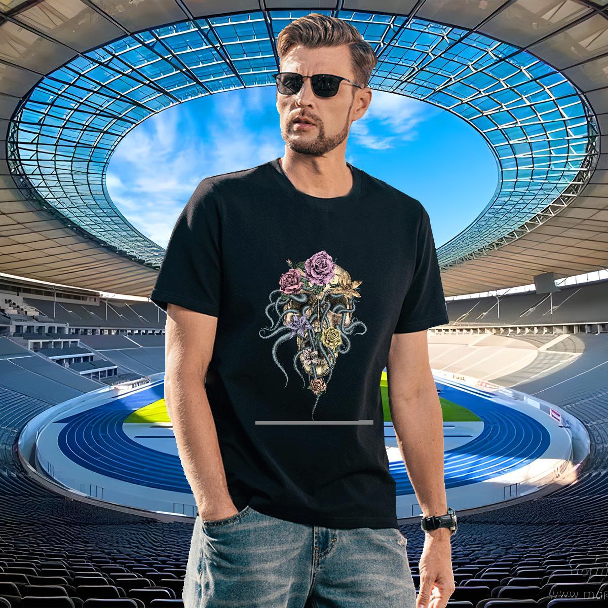 Loose Fit Man T Shirts 100% Cotton 230g flower Outdoor Custom Printing Breathable Short Sleeve Men Tshirts DIY Customized Clothes