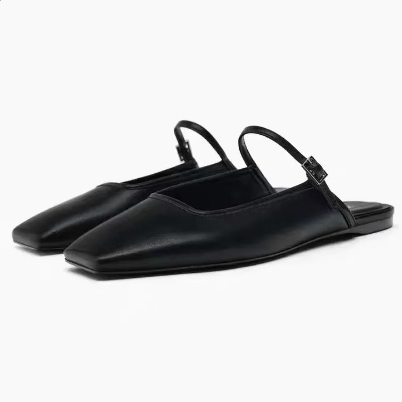 Summer Flat Shoes for Women 2024 Square Lace Breathable Satin Casual Strap Fashion Mule Shoes 240823