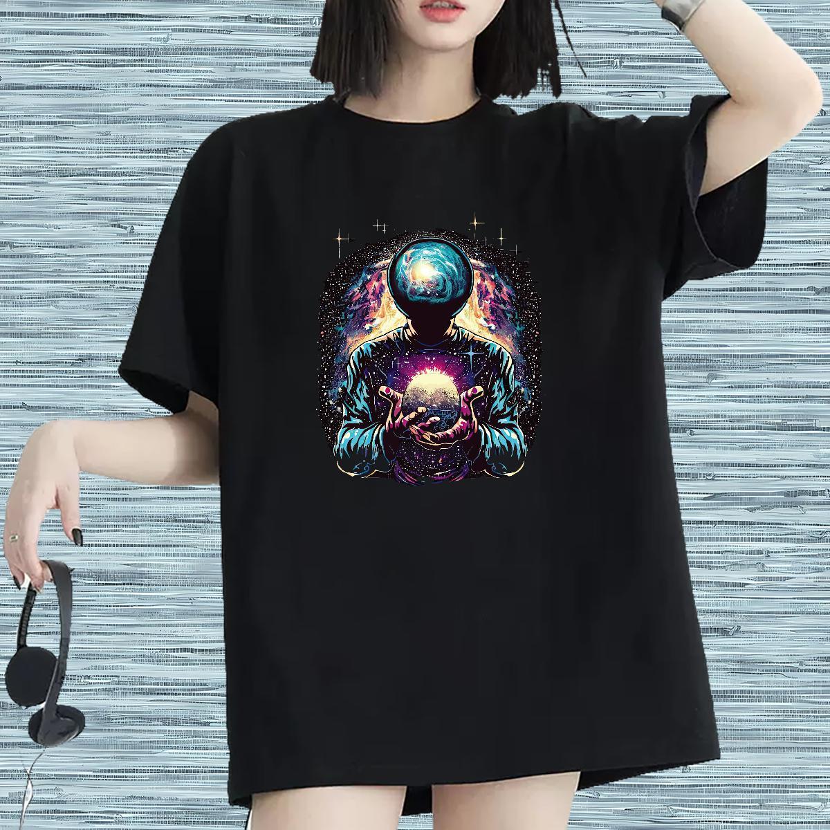 Lady Tshirt for Man Woman 100% Cotton 230g universe Sports Street Wear T Shirts Women Round Neck Short Sleeve Anime Print Tees Shirts