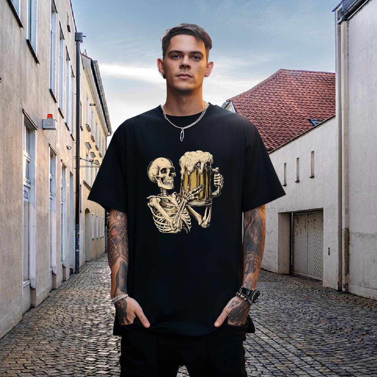 Designer Man T Shirts 230g Pure Cotton skull Summer Casual Asian Size Short Sleeve O-Neck Men Tshirts Fashion Casual Tops Tees