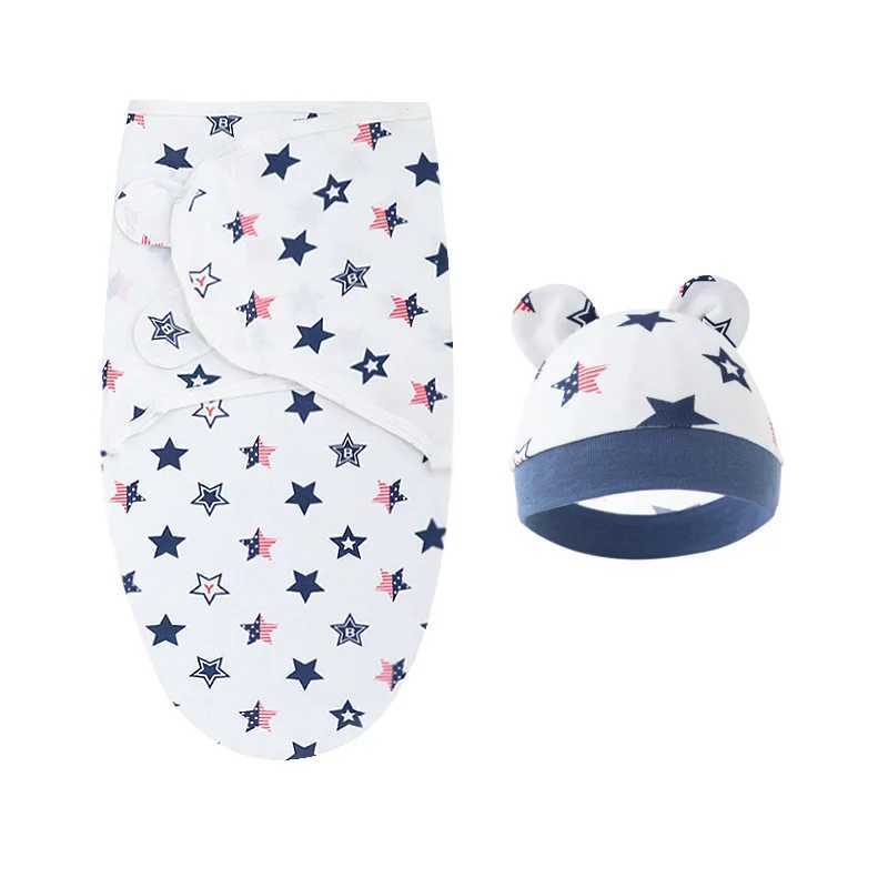 Bunny Bear Newborn Sleeping Bag Hat Set Cotton Cartoon Baby Swaddle Wrap Newborn Blanket Swaddles Baby Bedding Accessories M240824
