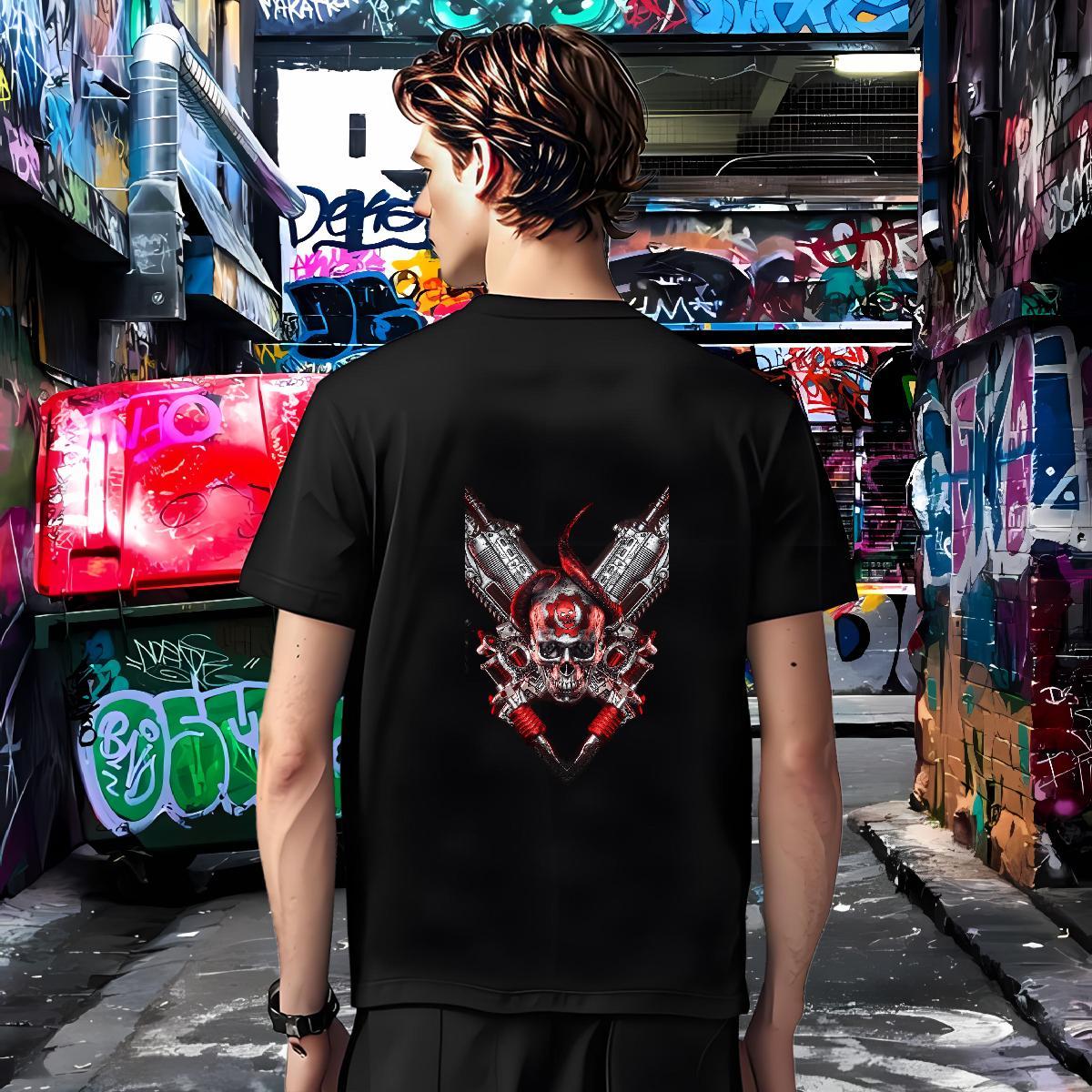 Wholesale Men T Shirts 100% Cotton 230g skull Daily Outfit Cartoon Print Pure Cotton Men Clothes T-Shirt DIY Customized Top Tees