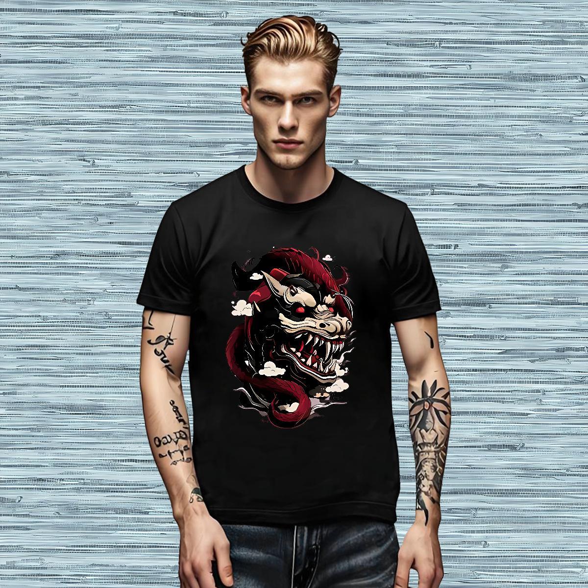 2024 DIY Men Tops Tees dinosaur Street 230g Pure Cotton Tees Shirts O Neck Short Sleeves Free Shipping Mens T Shirts Black Oversized