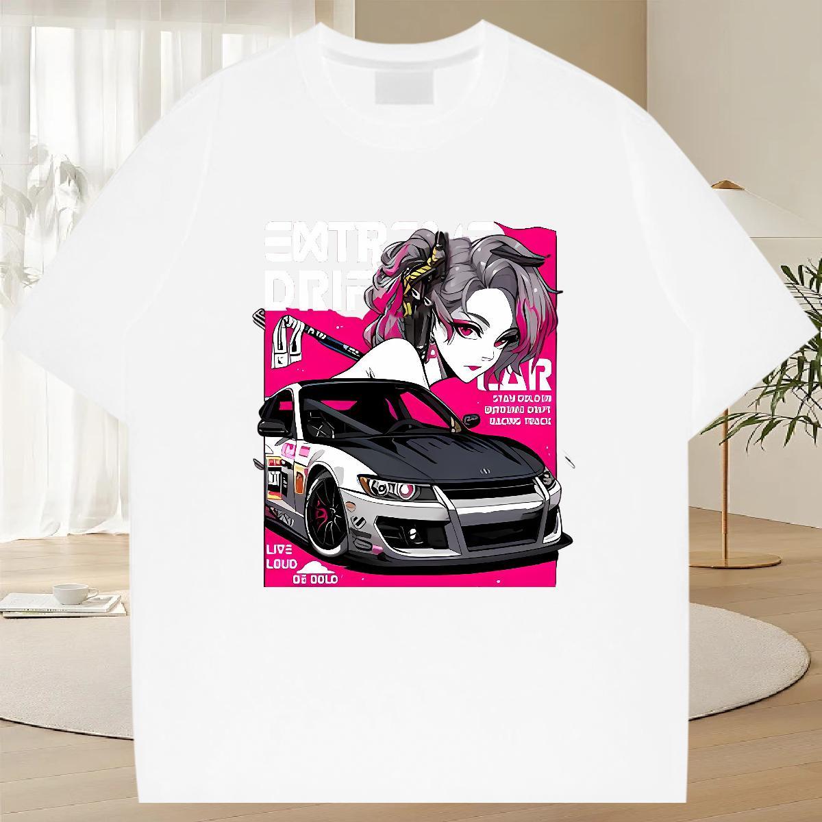 Comfortable Men T Shirts 230g Cotton car Daily Wear Cartoon Printing L-4XL Breathable Short Sleeve Tshirts Custom Tees Shirts