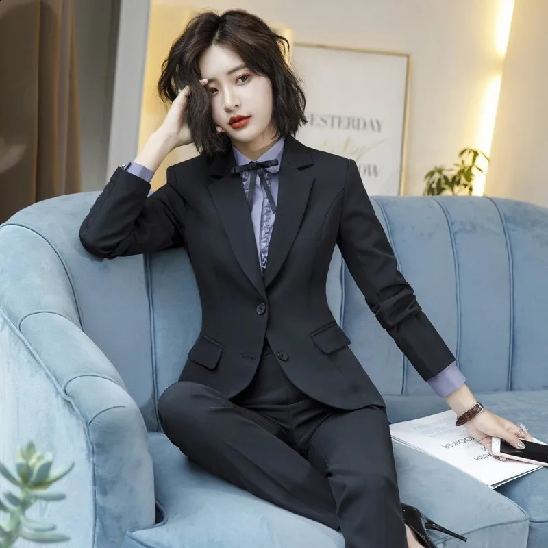 grey formal uniform n womens business suit with pants and jacket office work clothes sportswear 240823