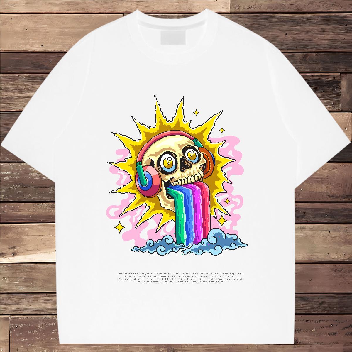 Wholesale T shirt 230g 100% Cotton skull Casual Black White Breathable Tshirts Classic Tee Shirt
