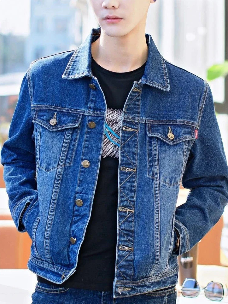 Denim jacket mens black shorts casual slim button G style original Korean winter oversized L 240824