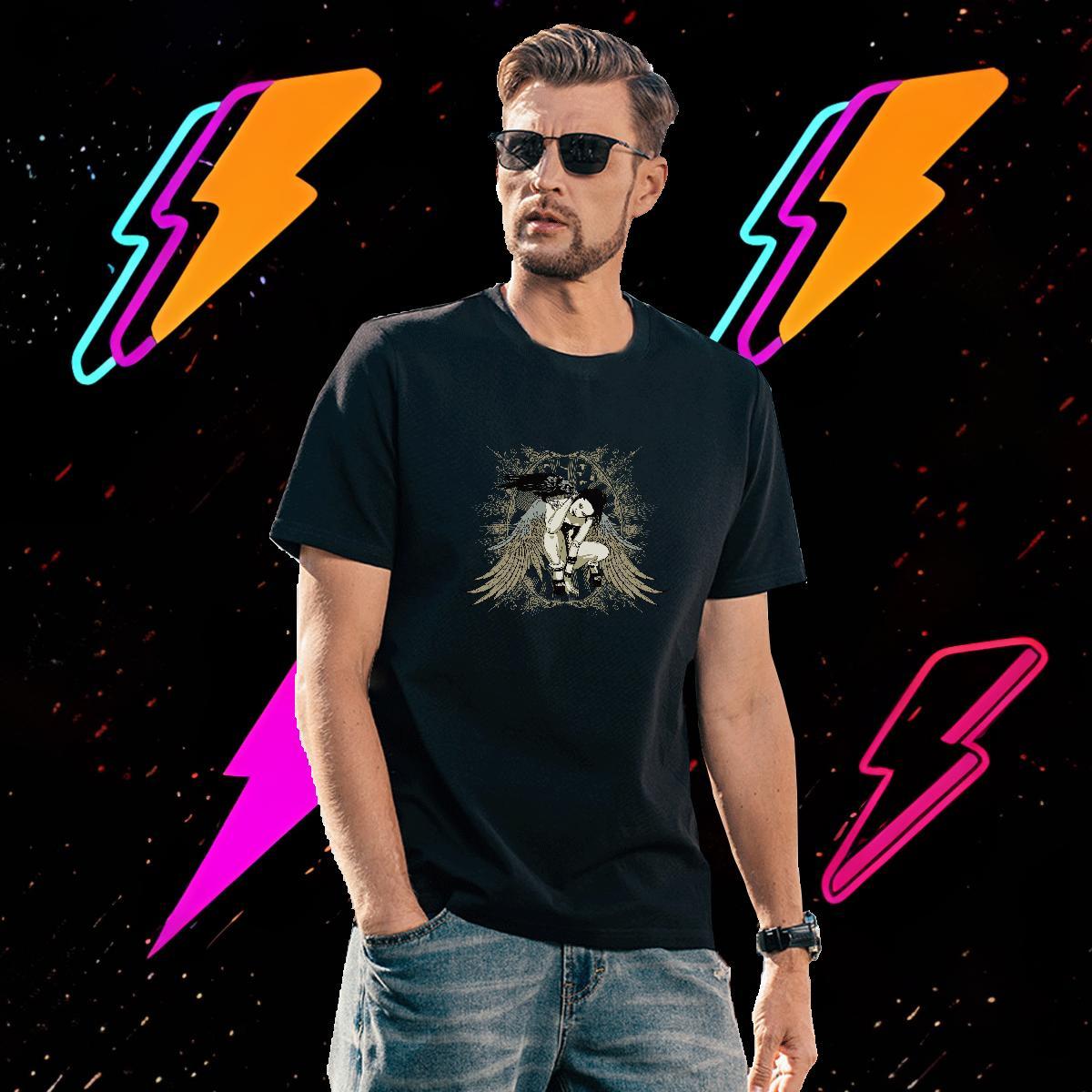 Cool T-Shirts for Men 230g 100% Cotton angel Sports Casual Customized Print Breathable Crew Neck Mens Tshirts Classic Casual Tees Shirts