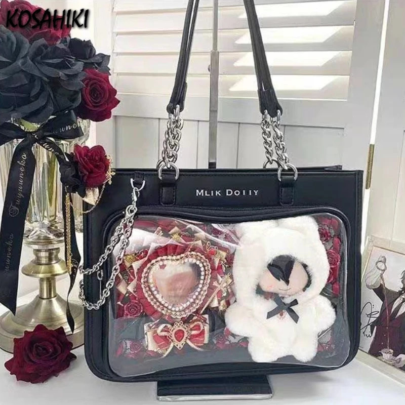 Y2k Aesthetic Punk Trendy Women Underarm Bag Vintage Transparent Casual Ita Bags All Match Fashion Streetwear Shoulder Handbags 240824