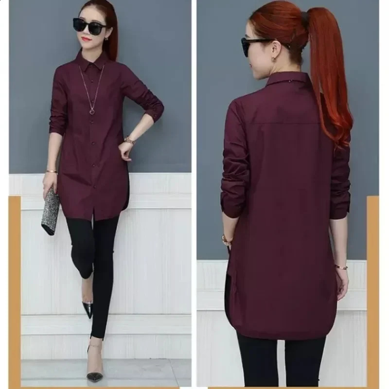 Long Style Women Spring Autumn Chiffon Blouses Shirts Lady Casual Long Sleeve Turn-down Collar Blusas Tops K1 240823