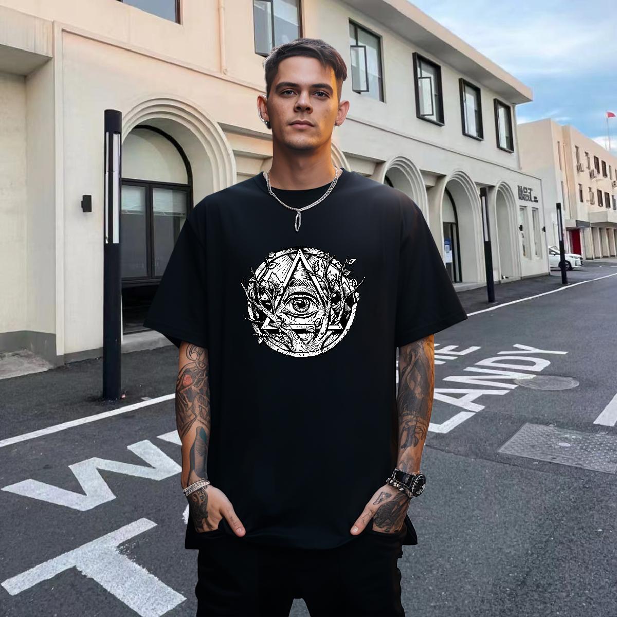 TOP Quality T Shirts Men 230g Pure Cotton eye of the devil Street wear Hip Hop Floral Print Breathable Crew Neck Tshirt for Man Woman 2024 Summer Tees