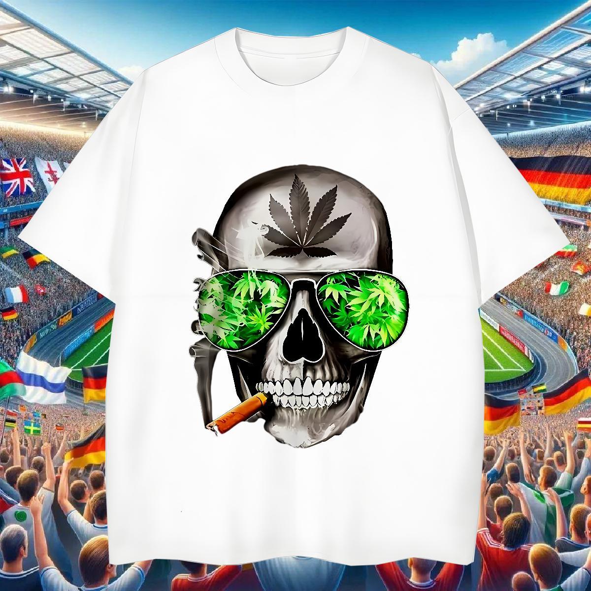 Brand T Shirts Men 100% Cotton 230g skull High Street Hip Hop Floral Print Breathable Short Sleeve Couples T Shirts Classic Tops