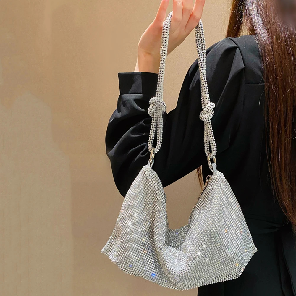 Womens Bag er Evening Clutch Bag Top Handle Hobo Shoulder Bags for Women Shiny Rhinestones Purses and Handbag 240823