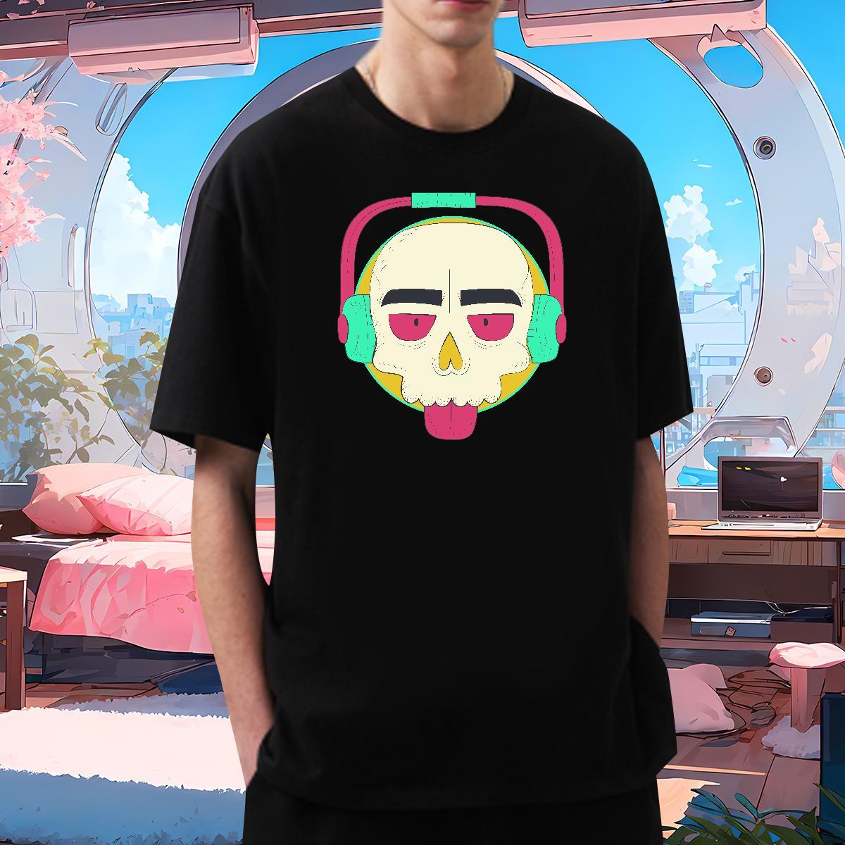 Loose Fit T-Shirts 230g Pure Cotton skull Street wear Hip Hop Cartoon Printing L-4XL Crew Neck Breathable Men Tops Tees DIY Customized Tees Shirts