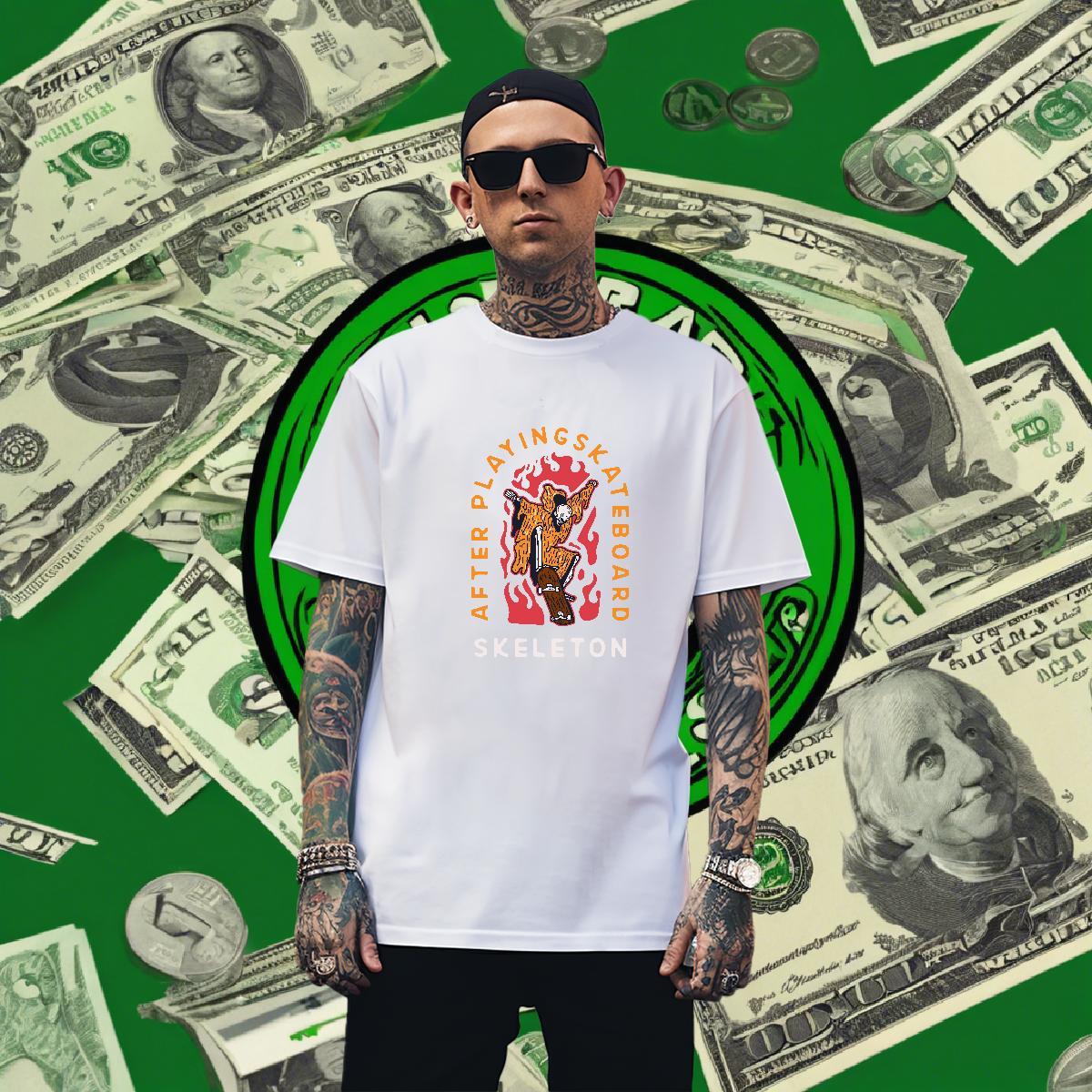 Wholesale Men T Shirts 230g 100% Cotton skull Hip Hop Custom Big Size O-Neck Short Sleeve Tshirt for Man Woman Classic Tops