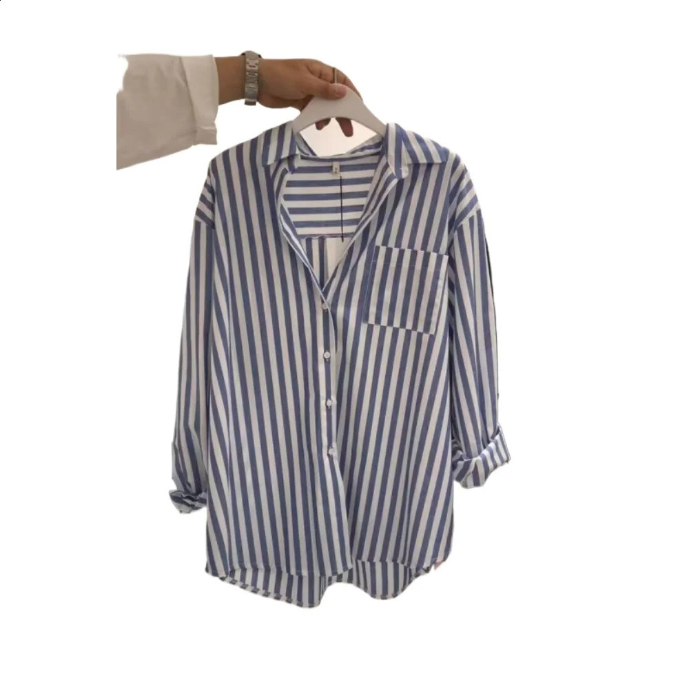 Vertical striped long sleeved shirt Spring Drop Sleeves Single Breasted Fashion Female Shirts Chic Casual Office Lady tops 240823