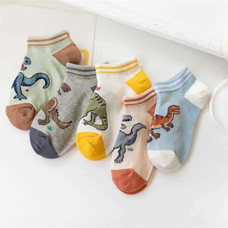 5 Pairs Boys Dinosaur Pattern Socks Comfortable Breathable Casual Soft Kids Socks CL240825