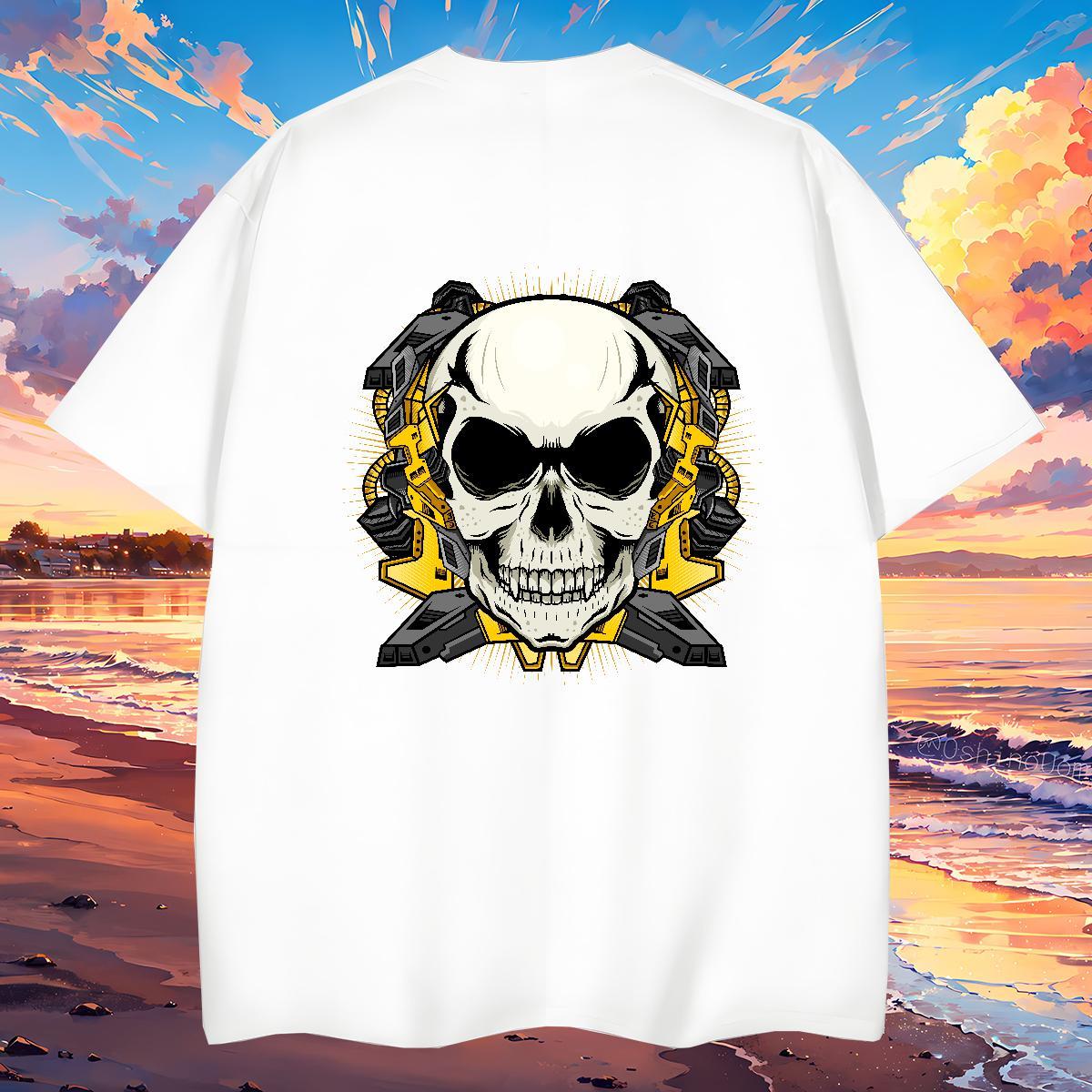 Brand T shirt 230g 100% Cotton skull Anime Printing Street Asian Size Crew Neck Men Tops Tees Customized Clothes