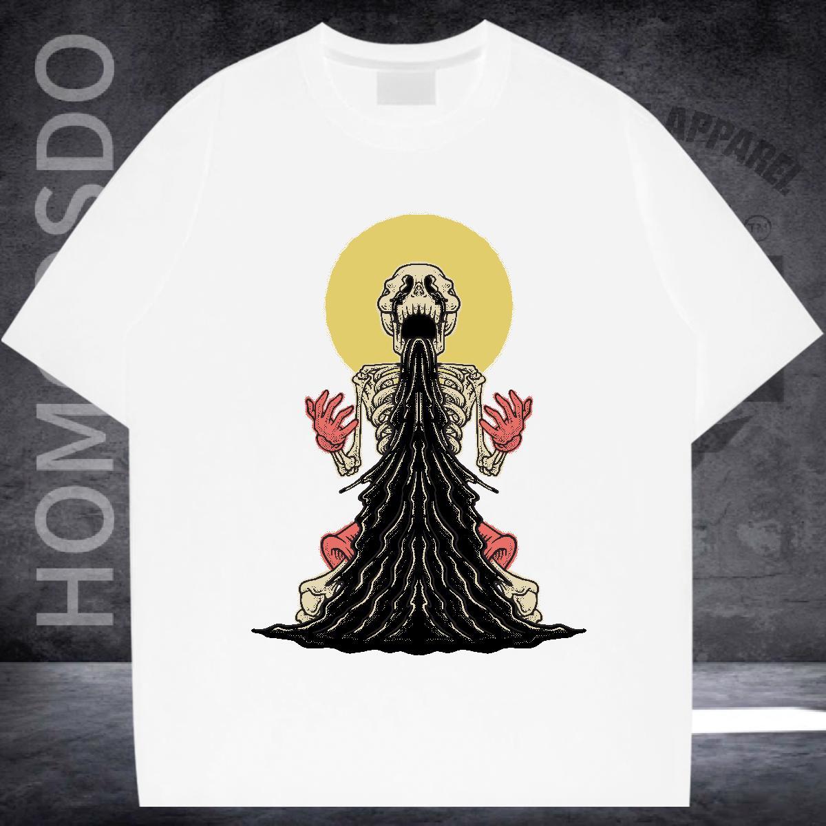 Comfortable Men T Shirts 230g 100% Cotton skull Hip Hop Asian Size Breathable Short Sleeve Mens Tshirts 2024 Summer Tops Tees