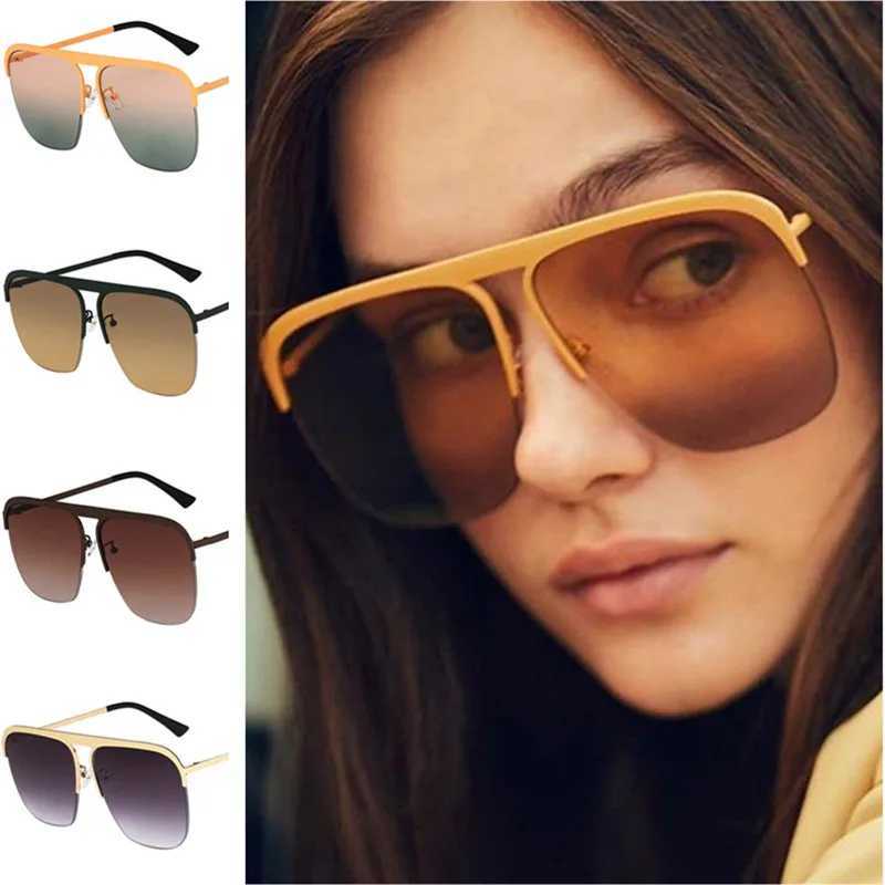 Fashion Sunglasses Unisex Semi-Rimless Sun Glasses Anti-UV Spectacles Personality Single Beam Eyeglasses Gradient Lens Google Y240824