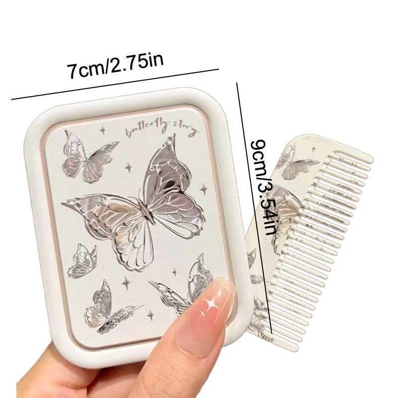 Portable Butterfly Flip-Top Folding Makeup Mirror Pocket Mirror Women Rectangle Cosmetic Make Up Mirror With CombXJ241213