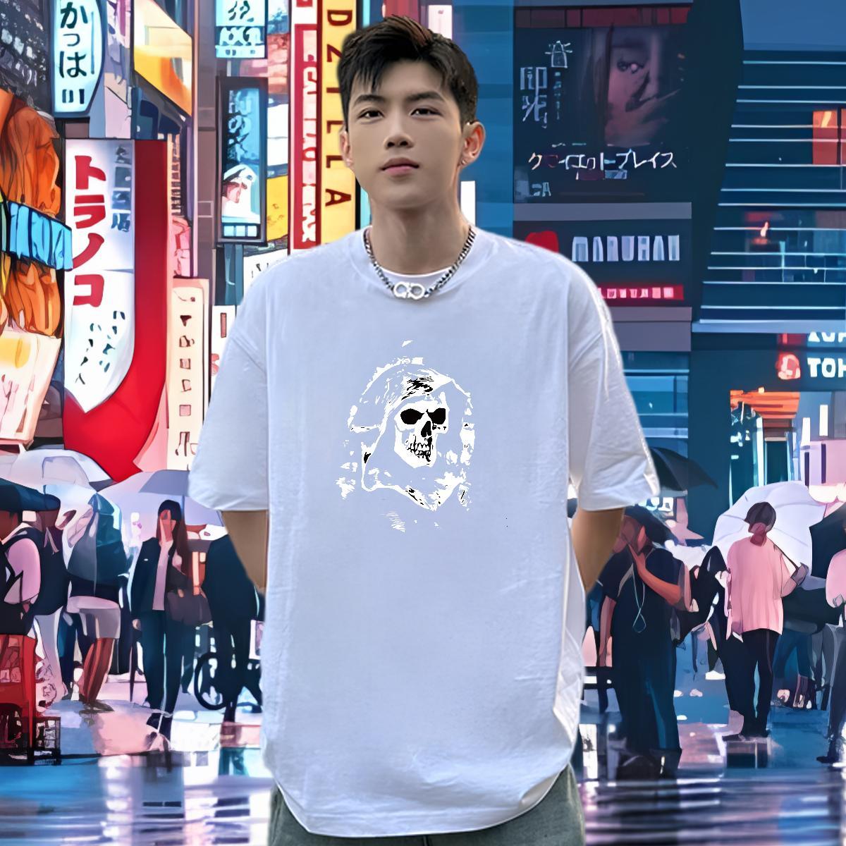 Comfortable Man T Shirts 230g Cotton skull Street DIY O Neck Short Sleeves Men Tees Classic Casual Tops Tees