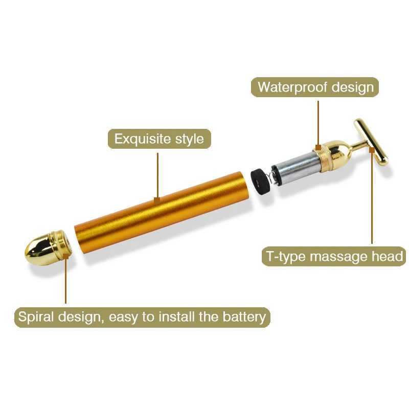 24k Gold Facial Wrinkle Lift Bar T-shaped Slimming Face Care Vibration Beauty Equipment Thin Facial Roller Massager Energy Bar CL240824