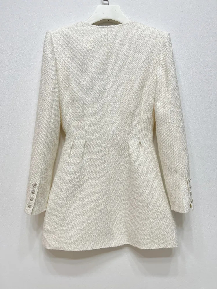 Womens Pearl Rhinestone Decoration Mini Dress Tweed Elegant Long Sleeve Fall Female Single Breasted Robes 240824