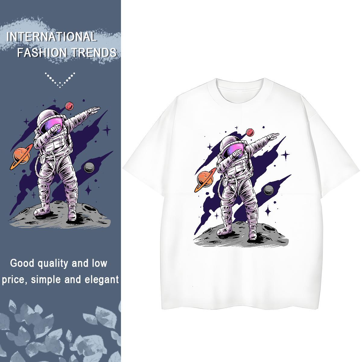 Loose fit Unisex Tshirts 100% Cotton 230g planet Outdoor T Shirts Women Breathable DIY Anime Printed Tops Shirt