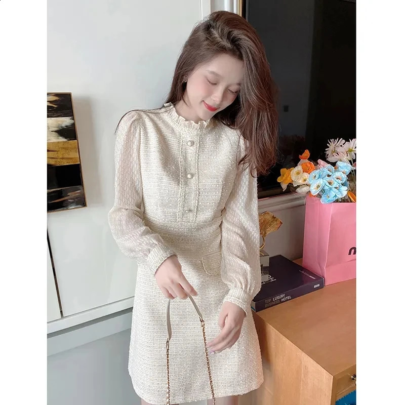 Sweet Spring Korean Elegant Long Party Fairy Women Tweed Boho Beach Vacation Dress Robe Femme 240824