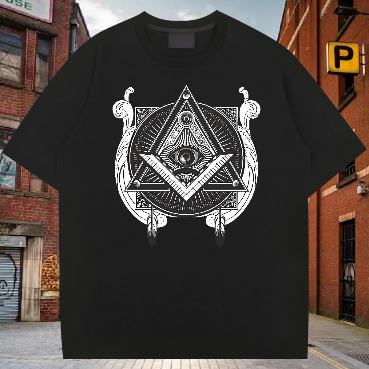 Cool T shirt 230g 100% Cotton eye of the devil Hip Hop Street Skull Breathable Crew Neck Men Clothes T-Shirt Casual New Tops Tees