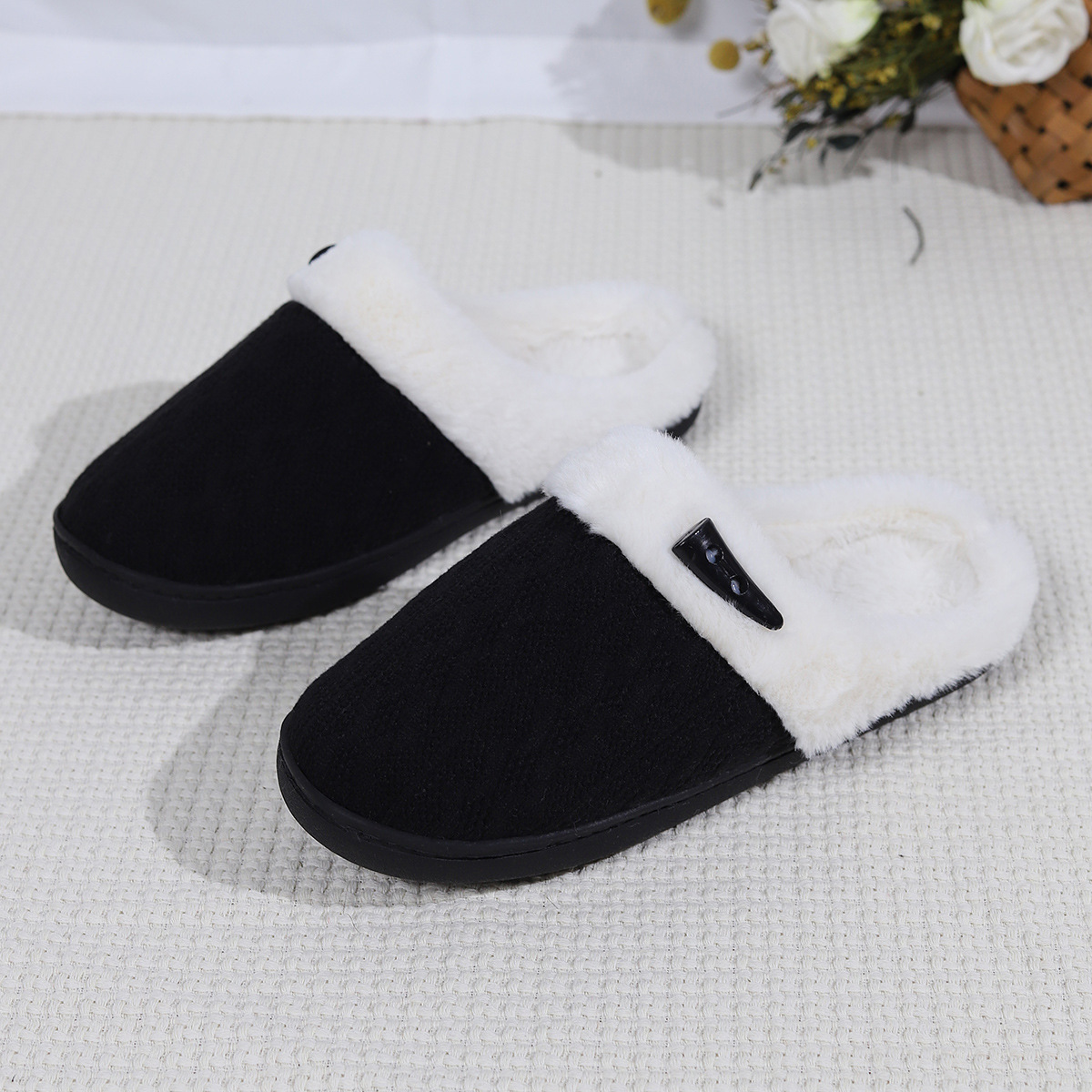 Fashion slippers men women knitted wool and fluffy slipper for couples simple and comfortable home thick-soled warm cotton slippers winter non-slip