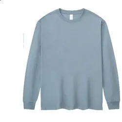 American ultrafine cotton long sleeved round neck loose mens pure white bottom shirt 240823