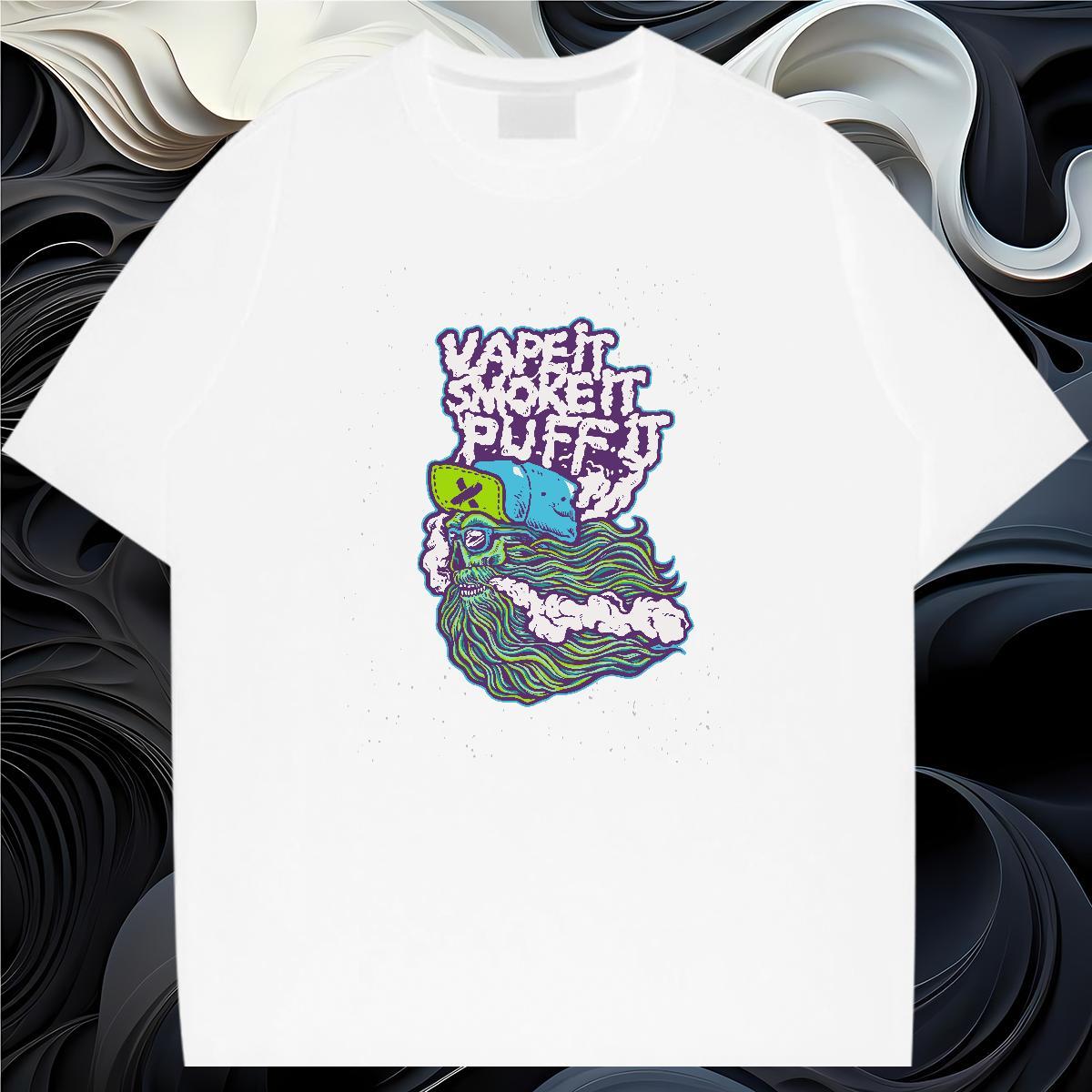Wholesale T-Shirts 230g Cotton skull Street wear Hip Hop DIY Printed Short Sleeve O-Neck Men Tshirts Fashion Design Tops Shirt