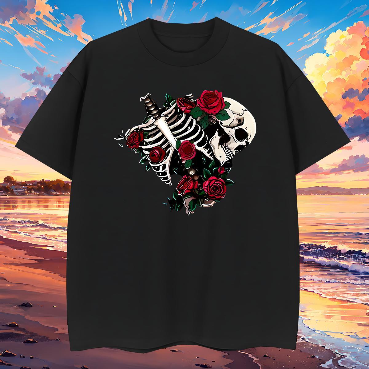 Cool T Shirts Men 230g Pure Cotton rose Hip Hop DIY Printed Crew Neck Breathable Men Tees Classic Casual Top Tees