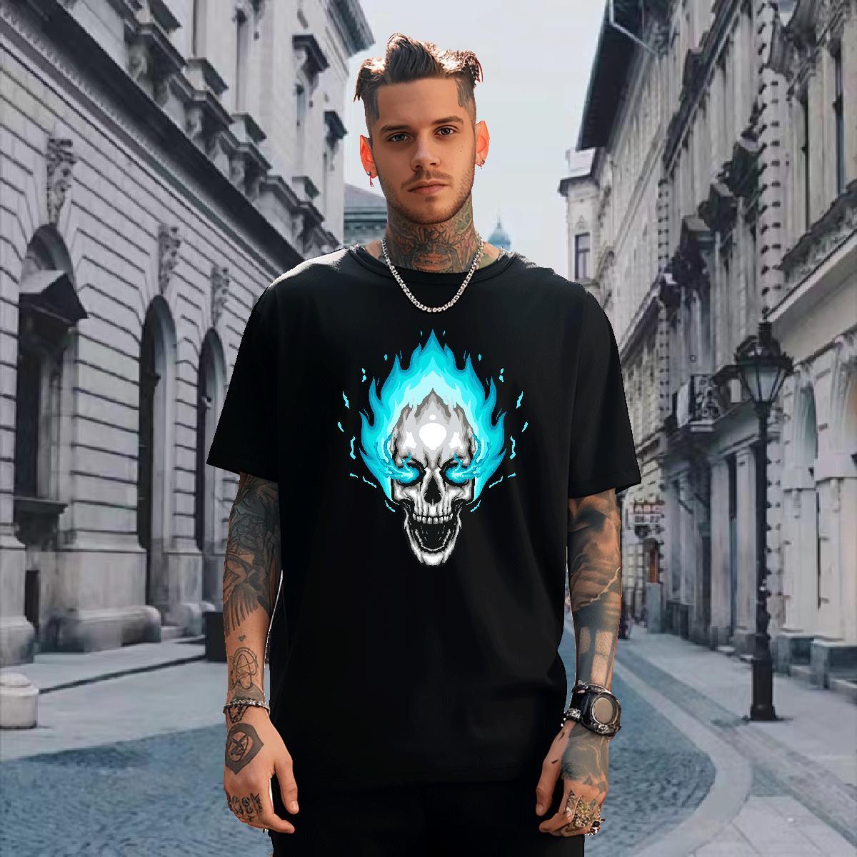 Designer Man T Shirts 100% Cotton 230g skull High Street Hip Hop Black White Breathable Short Sleeve Couples T Shirts Classic Casual Tops