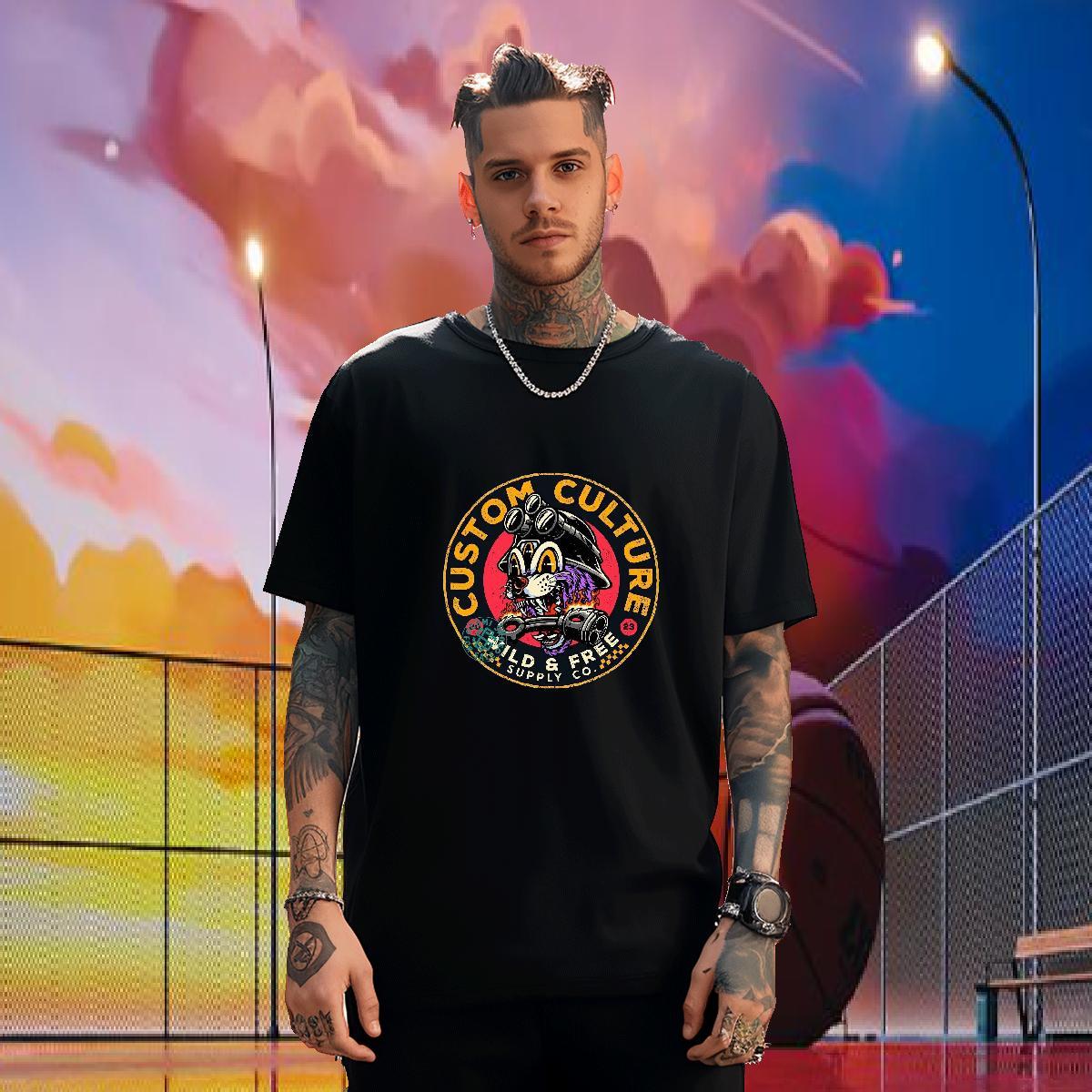 Loose Fit T-Shirts for Men 230g Cotton skull High Street Hip Hop Skull Crew Neck Breathable Men Clothes T-Shirt New Designer Wear