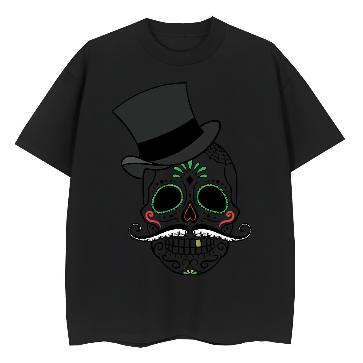 Loose T Shirt For Man 230g Pure Cotton skull High Street Hip Hop Black White Breathable Crew Neck Men Clothes T-Shirt Casual New Polos
