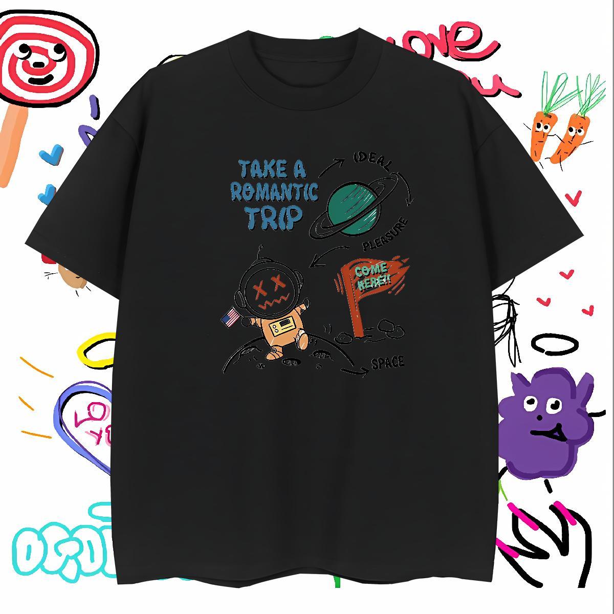 Cool Design T-Shirts 230g Cotton star Hip Hop Plus Size Cartoon Breathable Tshirt for Man Woman 2024 DIY Polos