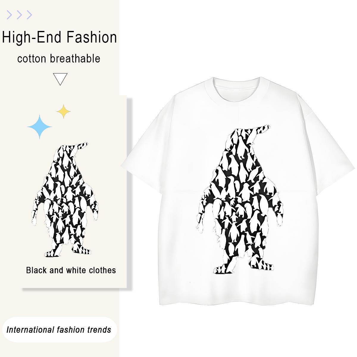Stylist Men Tshirts penguin Home Outdoor 230g Cotton Tops Tees Crew Neck Loose Fit T Shirt For Man Asian Size