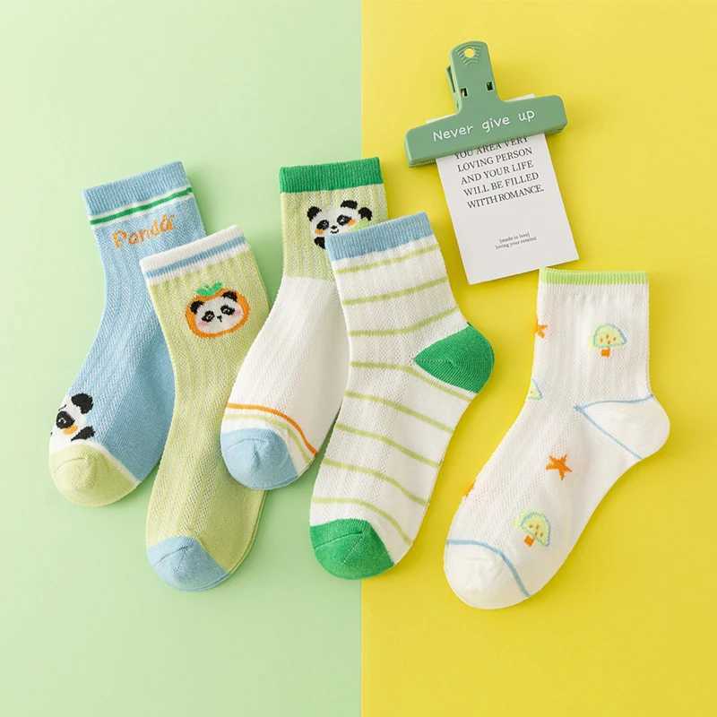 5 pairs of kidsrens socks thin mesh cotton socks girls socks breathable and sweat-absorbent mid-calf socks CL240824