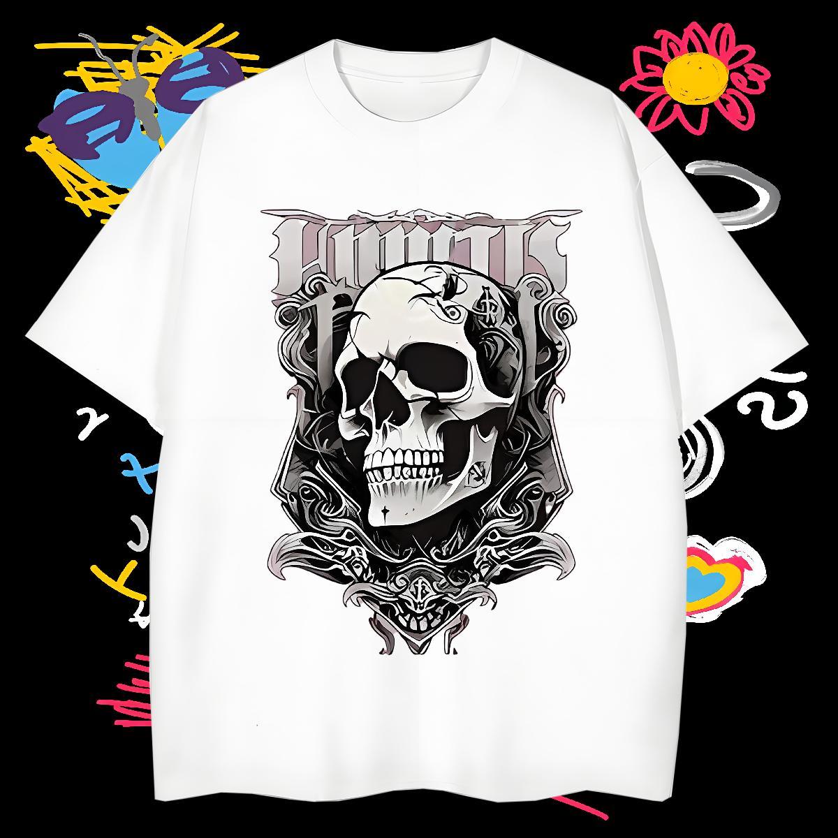 Unisex Mens T Shirts 100% Cotton 230g skull Spring Summer Custom Cartoon Crew Neck Mens Tshirts DIY Customized Wear