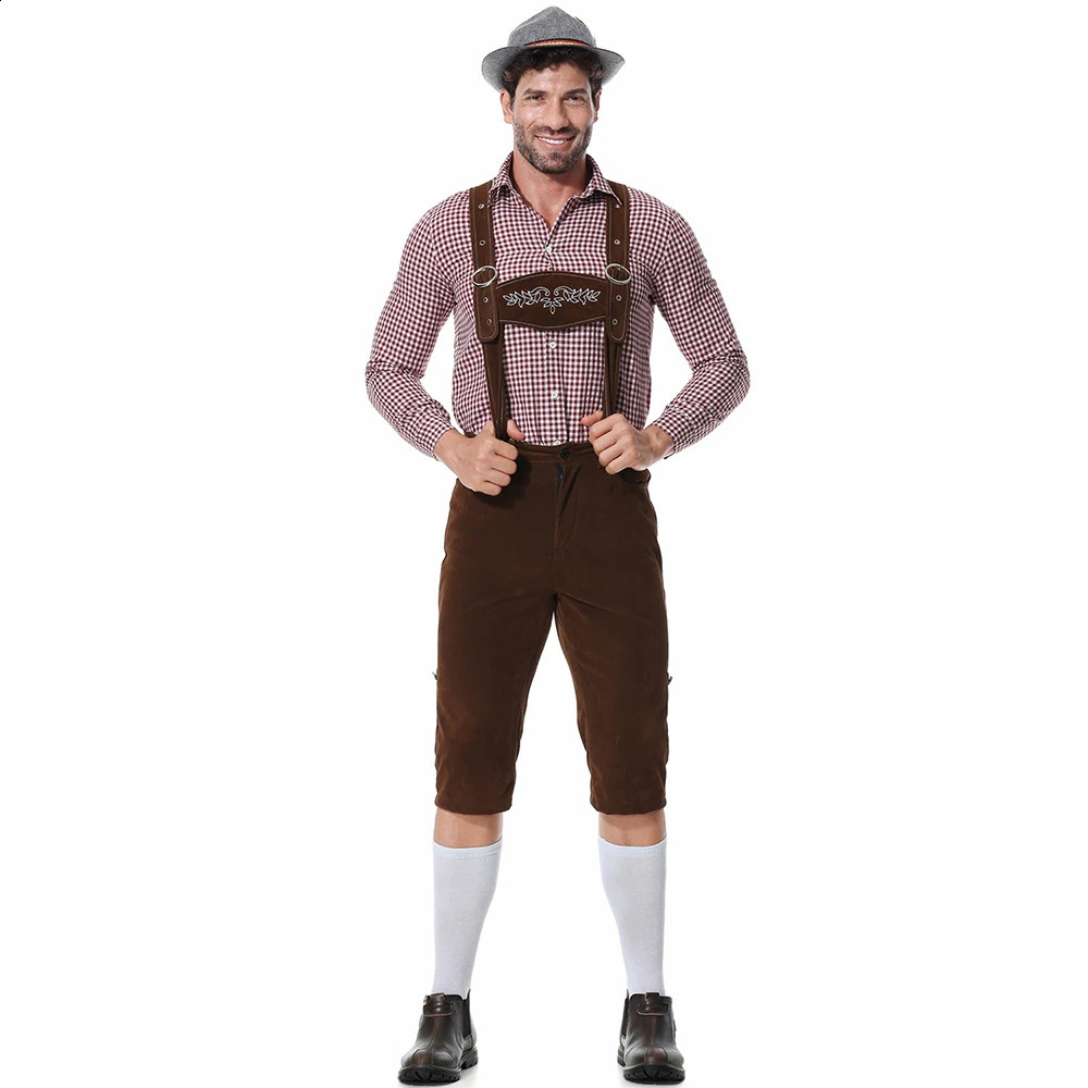 Three piece beer festival Lederhosen mens clothing Bavarian German Beer Festival pendant shirt hat roleplaying set 240823