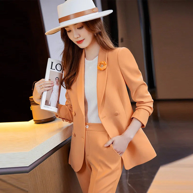 Womens formal business suit for autumn and winter paired with pants jackets long sleeved professional OL style set 240823
