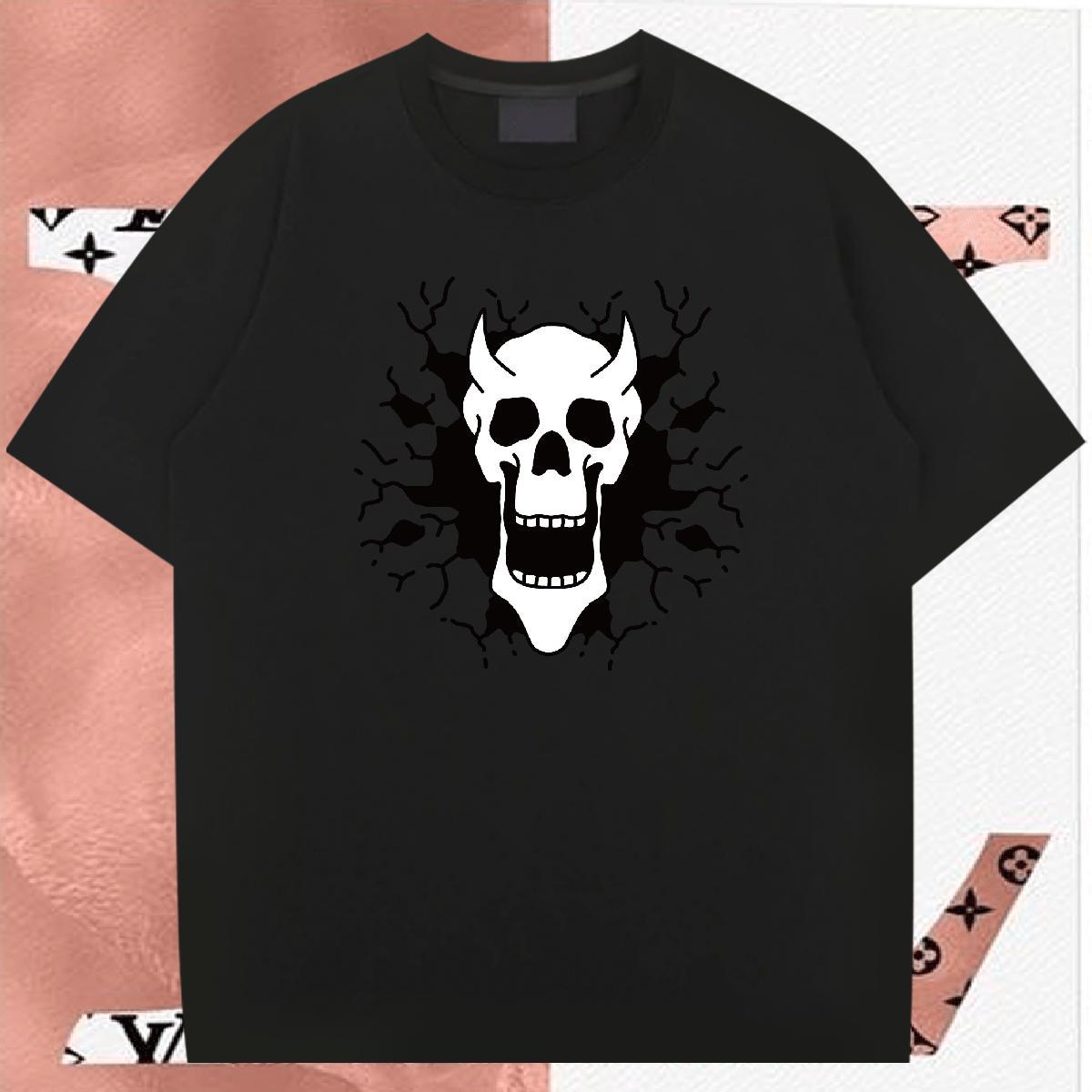Popular T-Shirts 230g Pure Cotton skull Spring Summer Custom Printed Crew Neck Breathable Mens Tshirts New Arrival Clothes